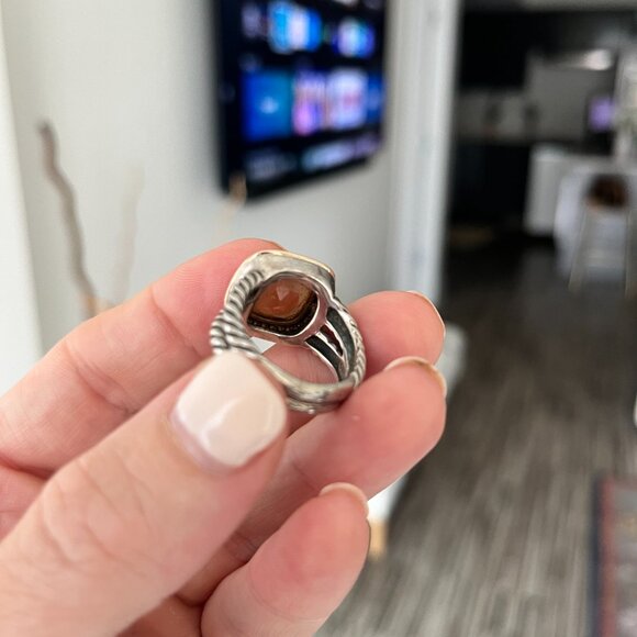 David Yurman Silver 18k Rose Gold Albion11mm Morganite Diamond Ring Size 7 - Picture 5 of 5